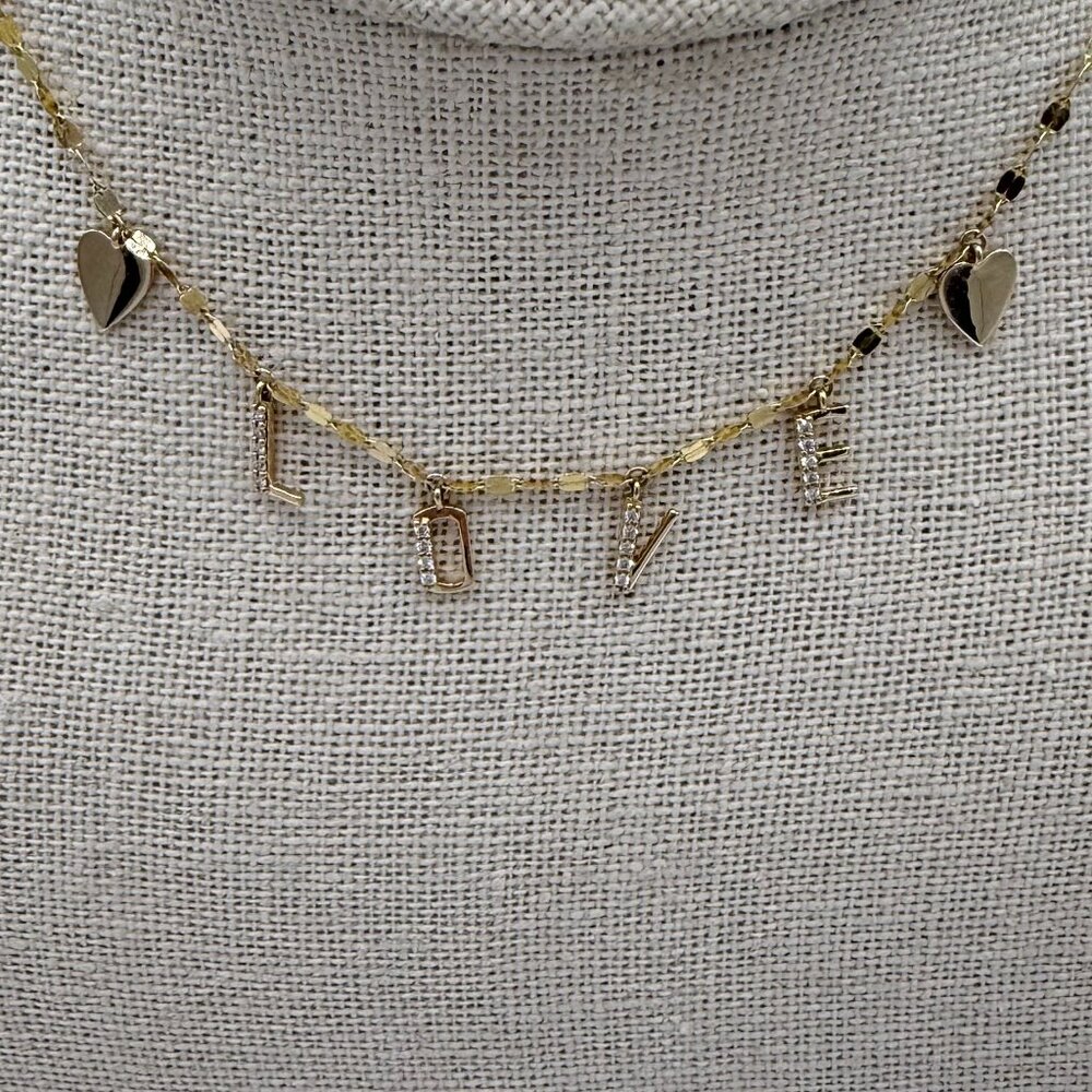 Lana Jewelry L O V E Letters and Mini Hearts Necklace 14K w/ pouch